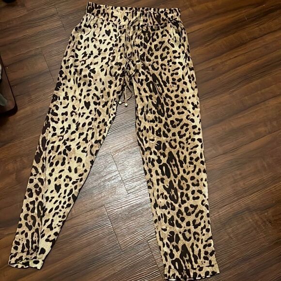 Small Drawstring Leopard Pants - Jogger - Stretch Waistband - Size Small - Picture 1 of 5